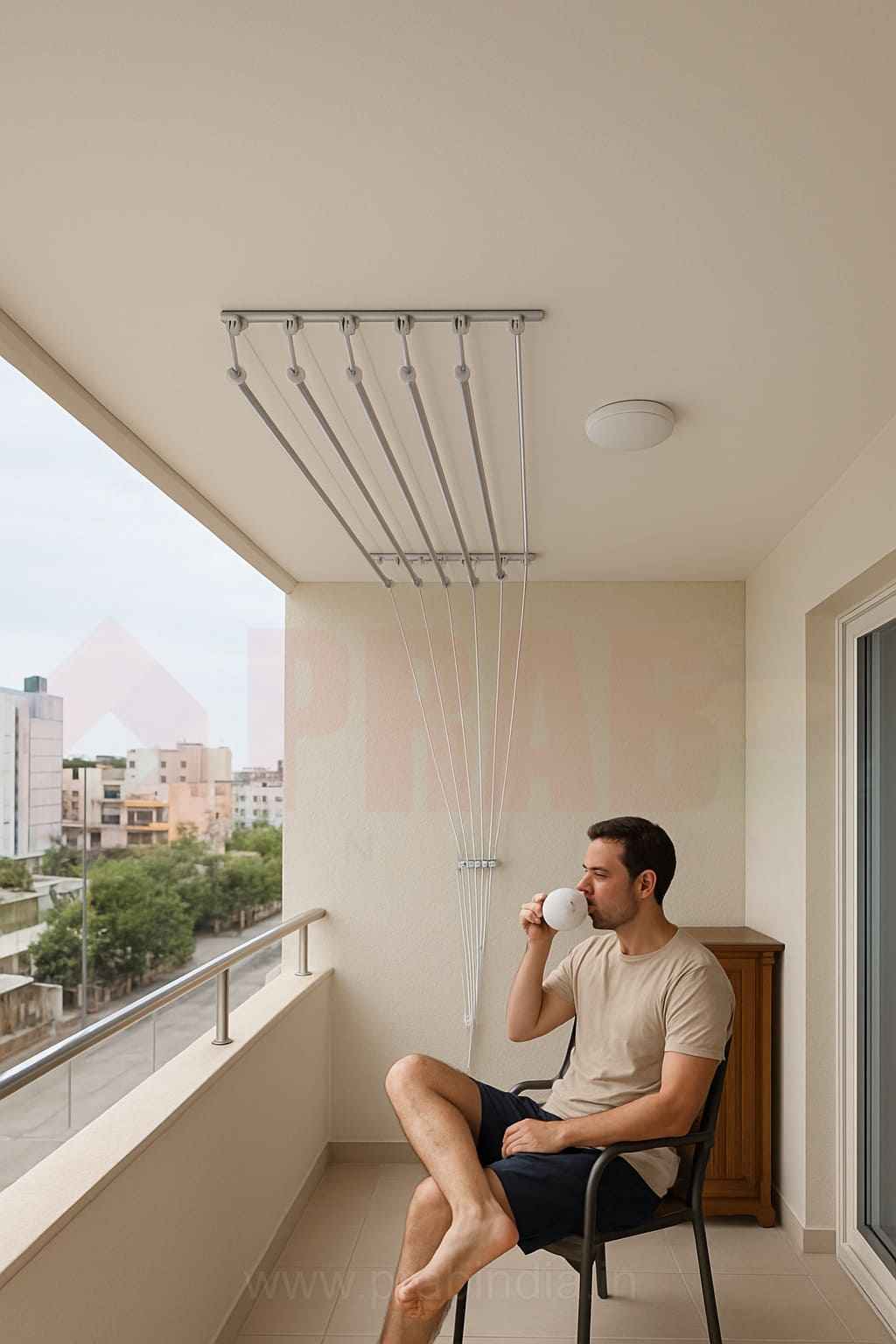 Ceiling clothes drying hanger with man